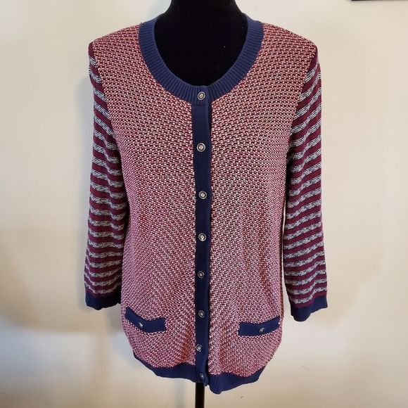 Tommy Hilfiger Cardigan Sweater Size L Large Women's Knit Multicolor Button Up - Picture 1 of 9